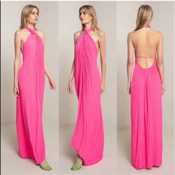A.L.C. Rio Pleated Maxi Dress Gown in Neon Pink Size 00 - Picture 2 of 13